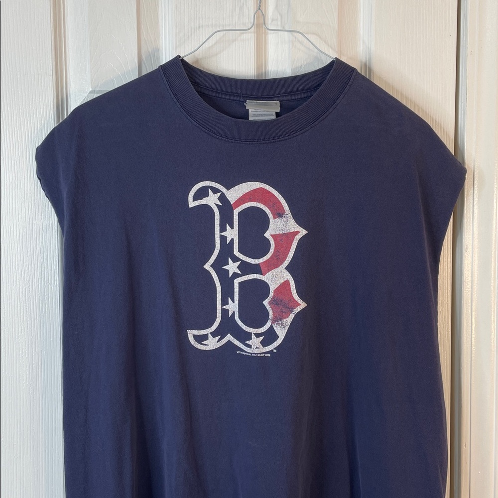 Navy Blue Boston Red Sox logo Graphic sleeveless T-Shirt